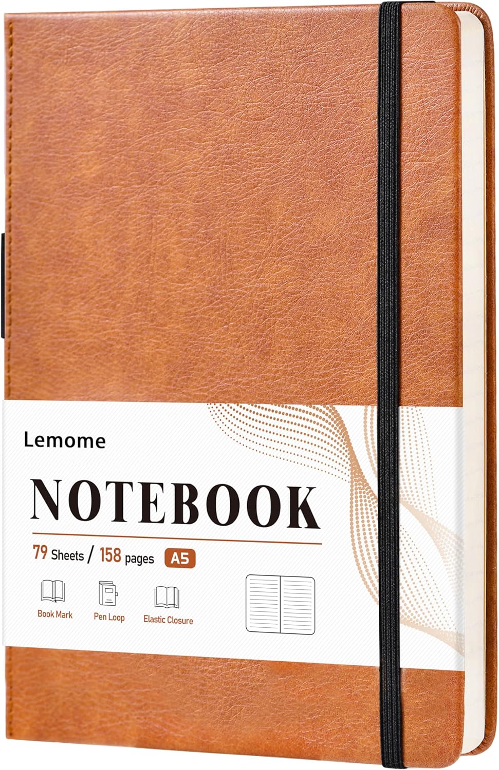 Lemome Grid Paper Notebook Hardcover Classic Notebook with Pen Holder - Page Dividers Presents 8.4 x 5.7 in