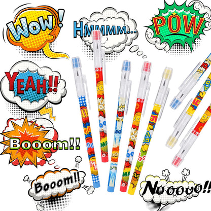 Kolewo4ever 48pcs HB Hero Pencils Kawaii Cute Multipoint Pencil Push Translucent Non Sharpening Stackable Pencils Pop Up Plastic Pencil for Classroom Rewards Carnival Prizes (Hero)