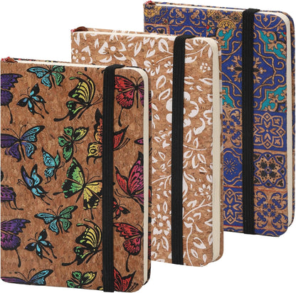 BOBO RABBIT 3 Pack Pocket Journal Notebooks Small Mini Notebook for Note Taking Little Compact A6 Size Hardcover Cork Notepads for School Office Traveler Diary, 3.7"x5.7", Total 600 Pages