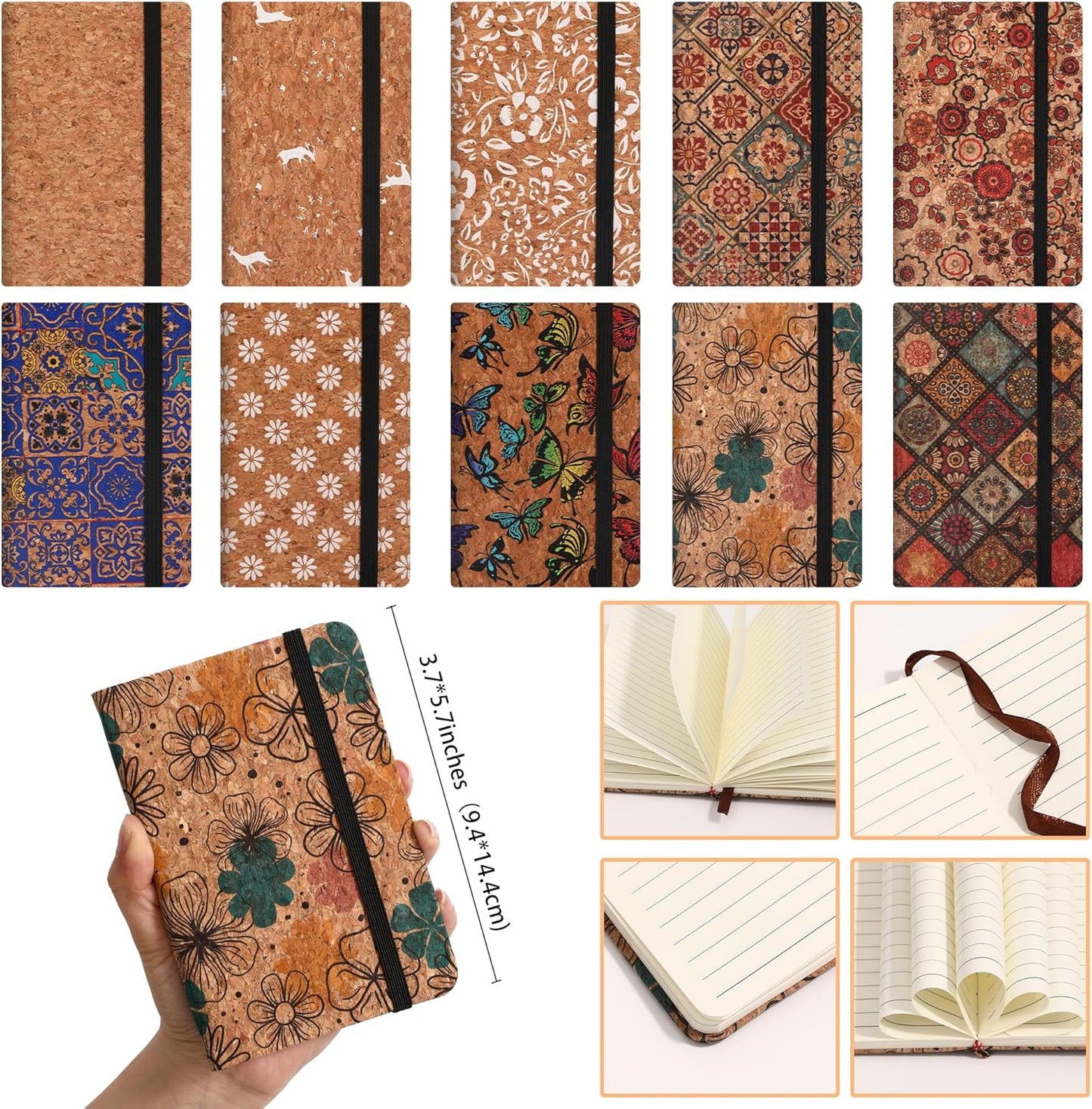 BOBO RABBIT 3 Pack Pocket Journal Notebooks Small Mini Notebook for Note Taking Little Compact A6 Size Hardcover Cork Notepads for School Office Traveler Diary, 3.7"x5.7", Total 600 Pages