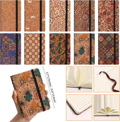 BOBO RABBIT 3 Pack Pocket Journal Notebooks Small Mini Notebook for Note Taking Little Compact A6 Size Hardcover Cork Notepads for School Office Traveler Diary, 3.7"x5.7", Total 600 Pages