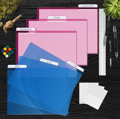 Better Office Products Poly Project Document Pockets, 18 Pack, 1/3 Cut Tabs, Plastic File Jacket Sleeves for Letter Size Paper, 6 Translucent Colors, 6 Full Sets of Tabbed Folders,