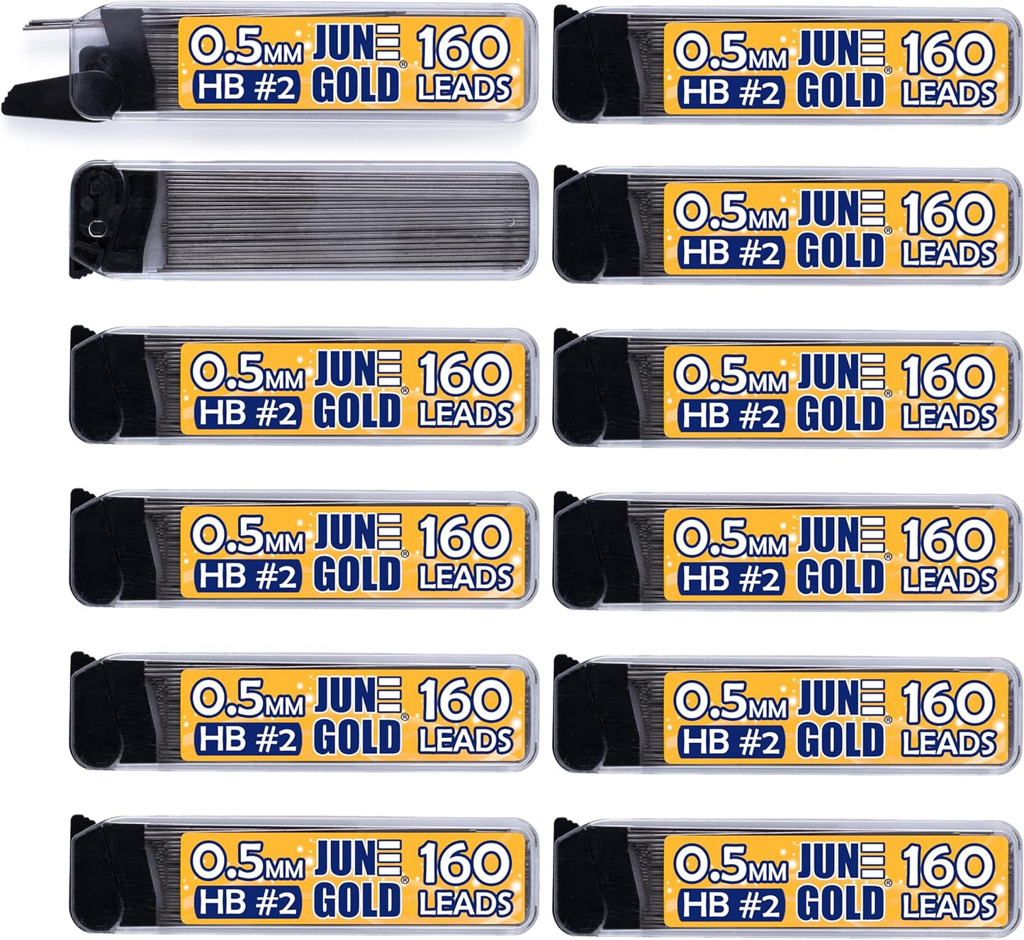 June Gold 960 Pieces, 0.9 mm HB #2 Lead Refills, 12 Dispensers, 80 Pieces Per Dispenser, Bold Thickness, Break Resistant Lead/Graphite