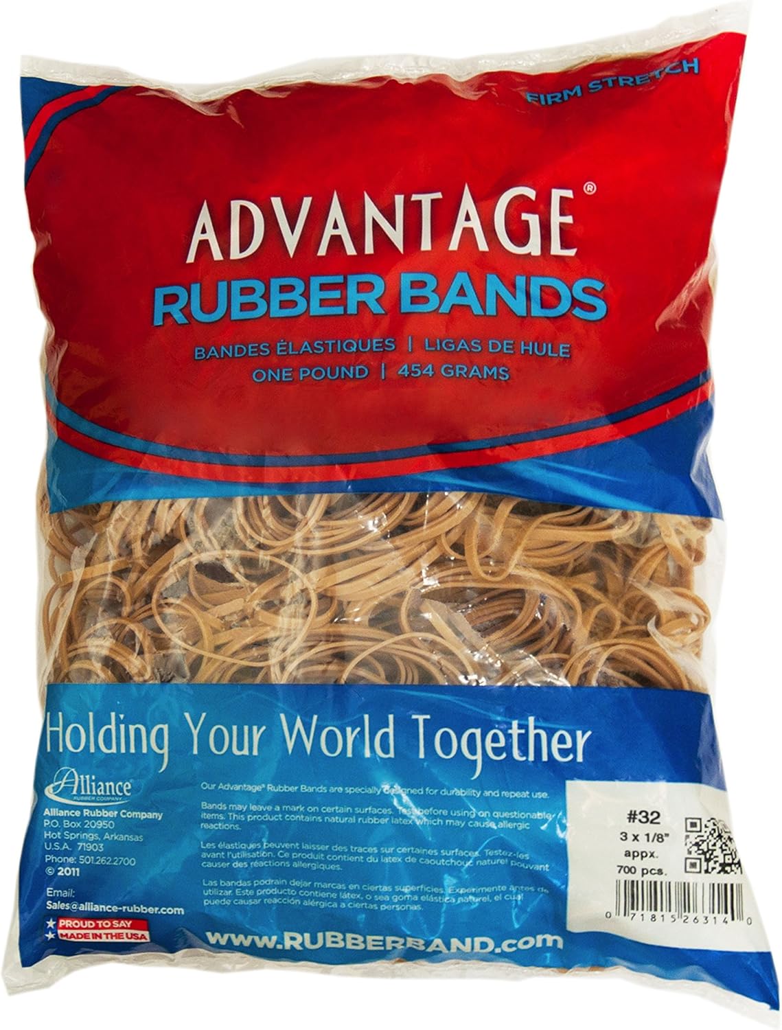 Alliance Rubber 26649 Advantage Rubber Bands Size #64, 1/4 lb Box Contains Approx. 80 Bands (3 1/2" x 1/4", Natural Crepe) Beige