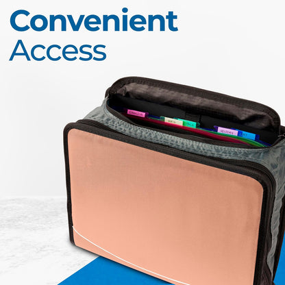 Case-it Mighty Zip Tab School Zipper Binder | 3-Inch O-Rings, 600-Sheet Capacity, 5-Subject Expanding File Folder, Multiple Pockets & Storage Organizer, Shoulder Strap | D-146 Jet Black