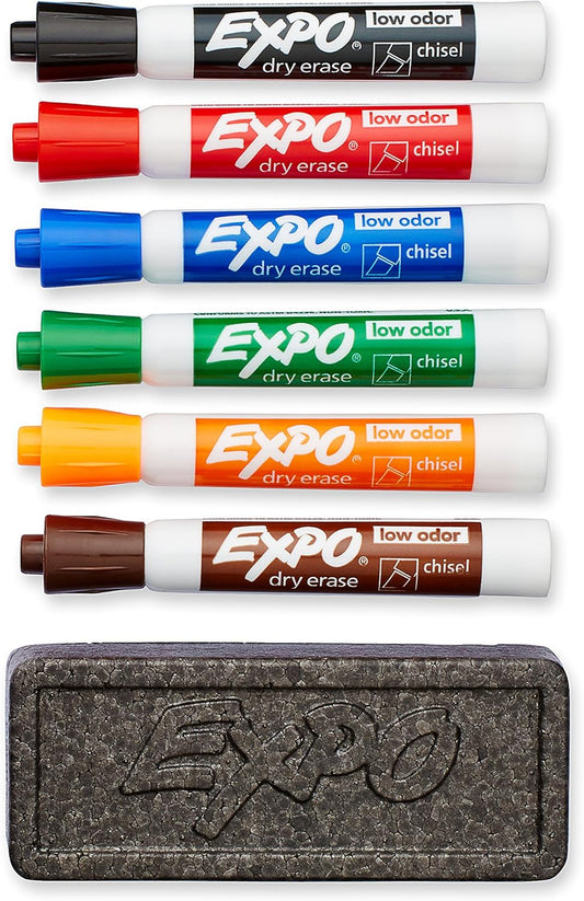 EXPO 80556 Low-Odor Dry Erase Set, Chisel Tip, Assorted Colors, 7-Piece