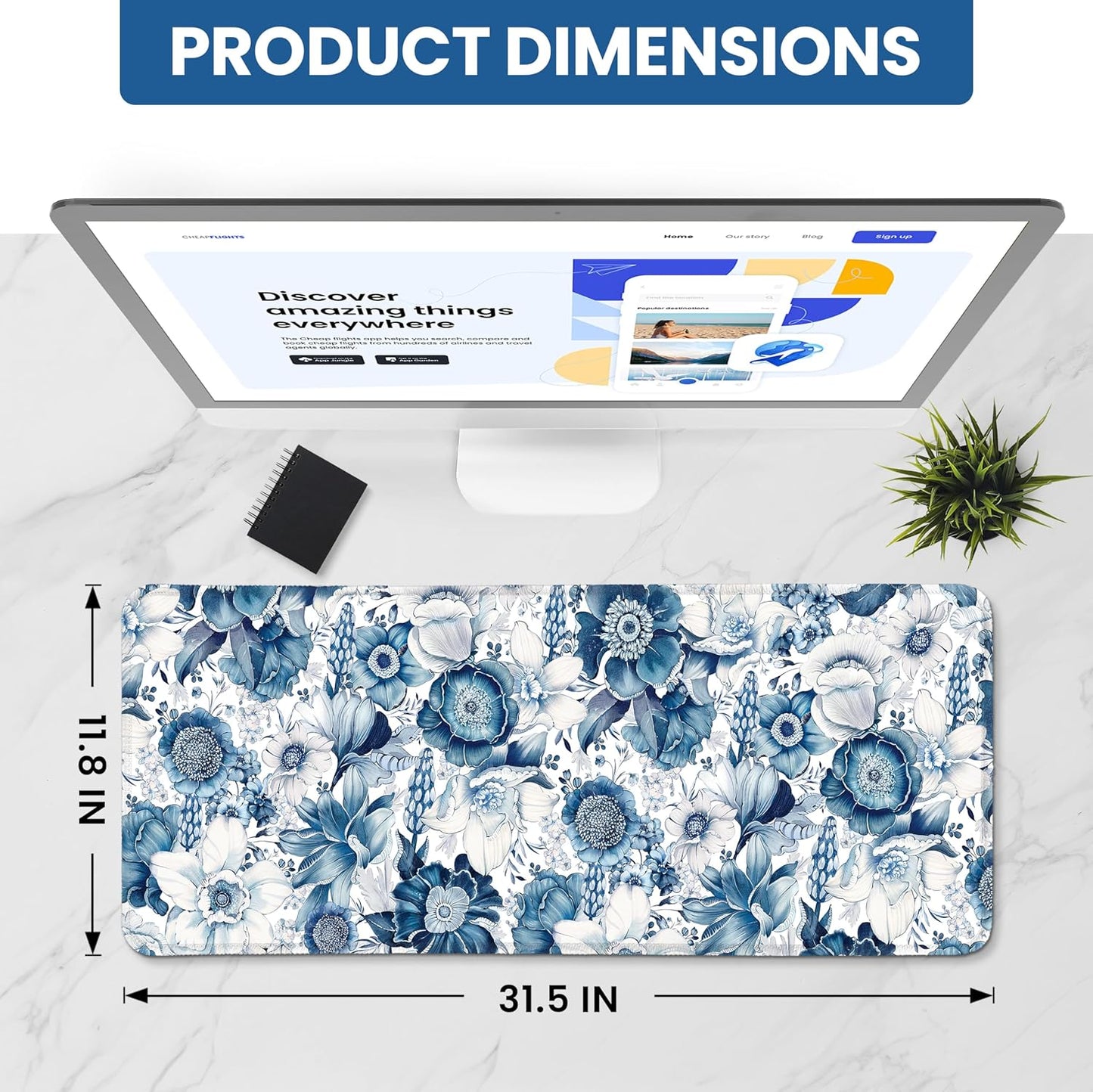 Large Mouse Pad for Desktop, Cute Desk Mat Pad Protector for Work & Gaming, Aesthetic Pretty Anti-Slip Laptop Blotter Cover for Office School Home Supplies, Wildflowers, 31.5" x 11.8"