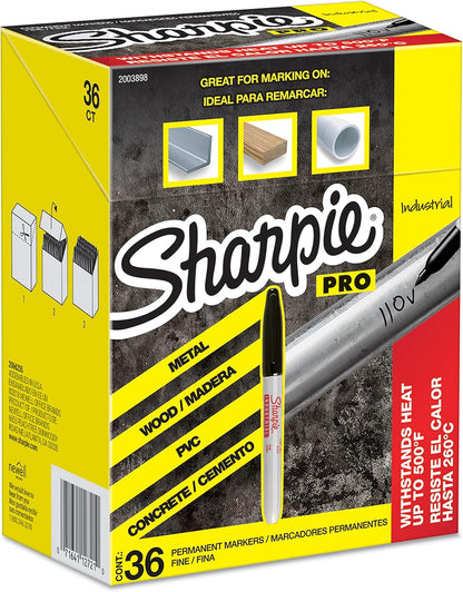 Sharpie Industrial Permanent Markers, Fine Point, Black, Box of 12