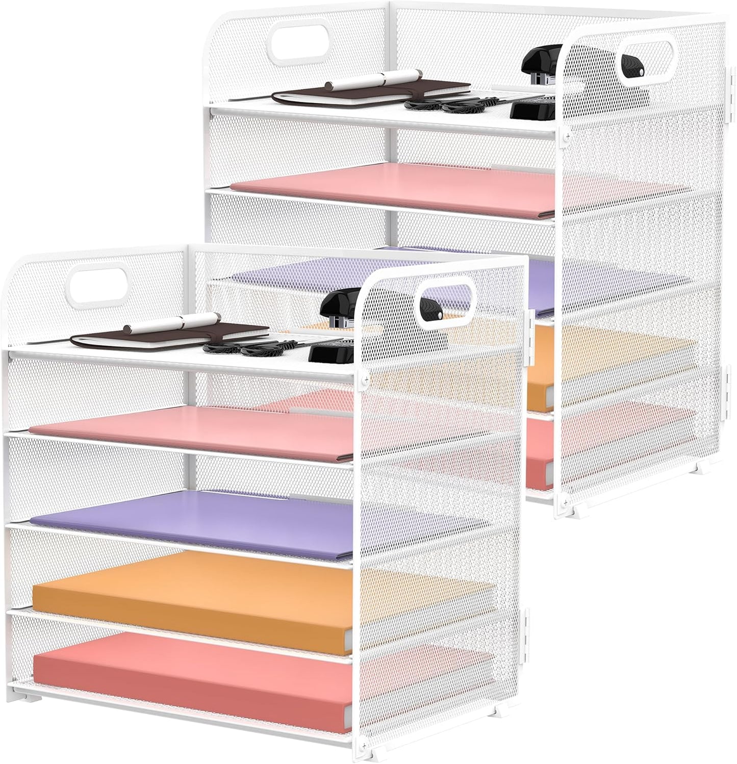 Supeasy 5 Trays Paper Organizer Letter Tray with Handle-Mesh Desk File Holders, Paper Sorter Desk Organizer for Office, Home, Classroom or School