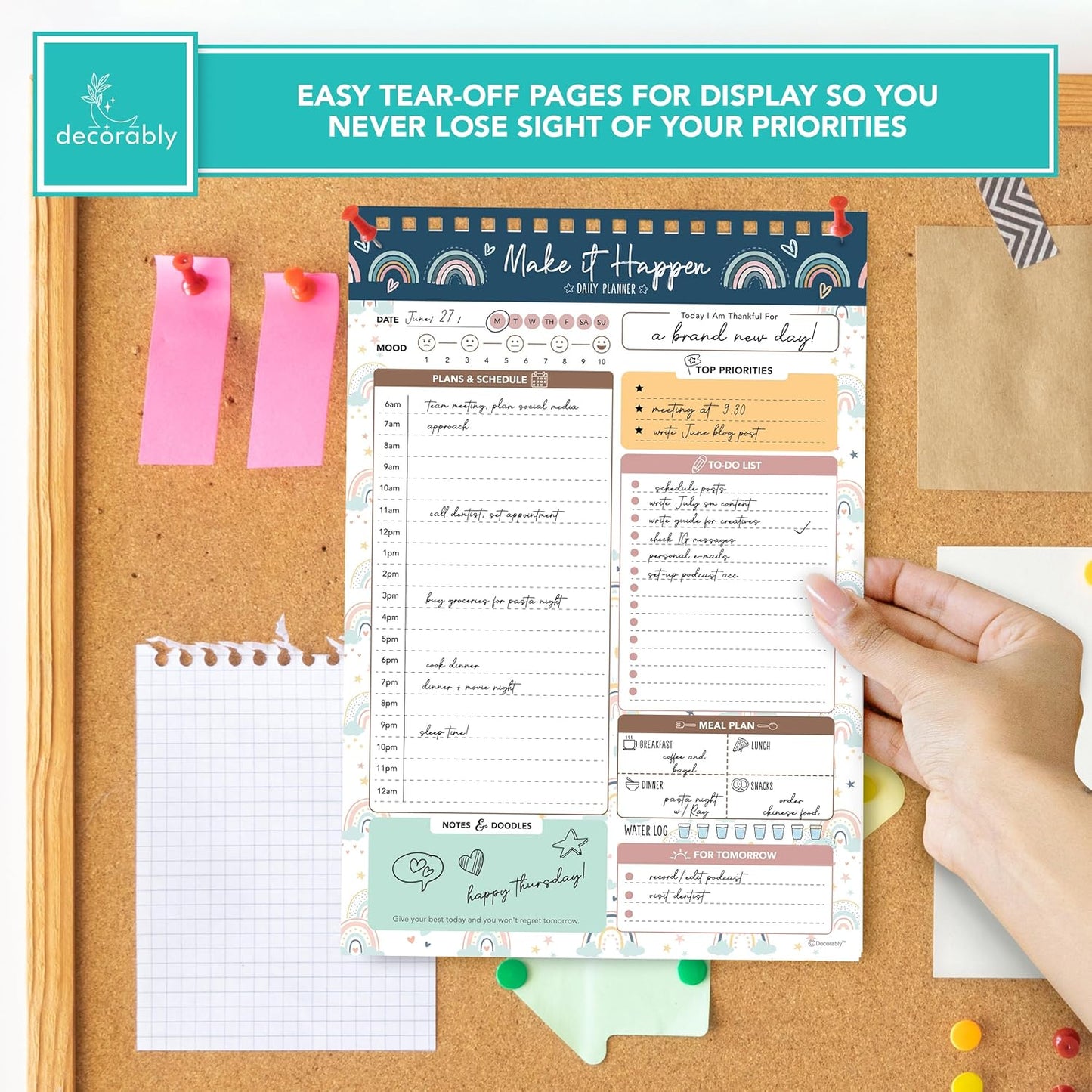 Decorably 52 Sheets Boho Celestial Undated Daily to Do List Notepad - 6.5x10" Spring-Bound Planner, Easy Tear-Off, for Schedule, Priorities, Agenda, Water Intake, Meals, Notes & Doodles - Home, Office