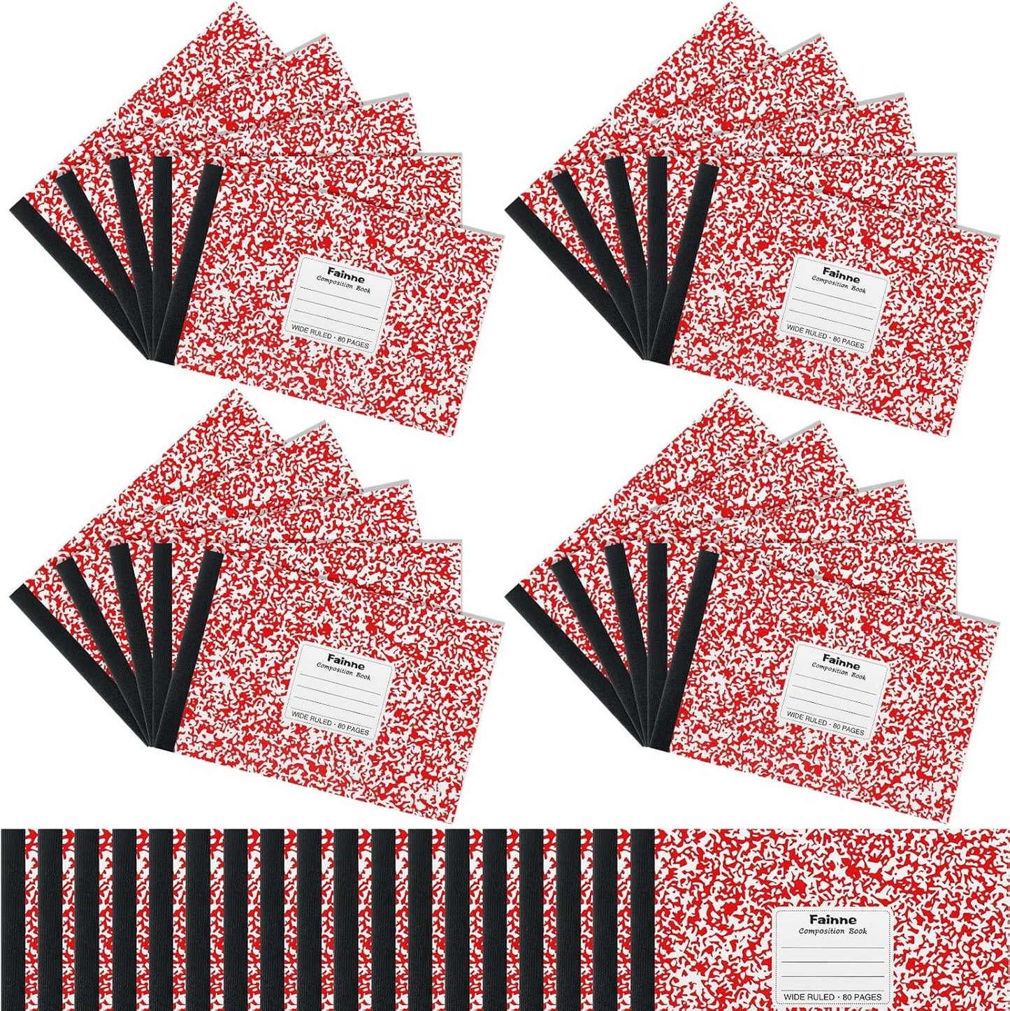 Fainne 20 Pieces Composition Notebooks 80 Pages Half Size Wide Ruled 4-7/8 x 7-1/2" Composition Books 11/32" Spacing Assorted Primary Covers Bulk(Green,Snowflake)