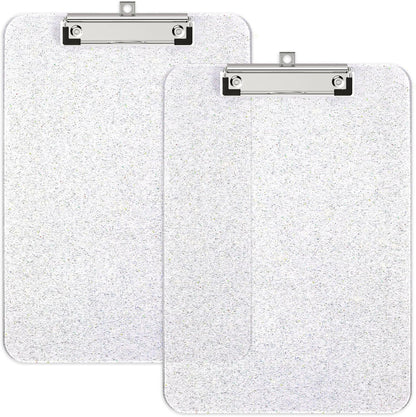 A4 Plastic Glitter Clipboard, Sparkly Pink 12.5 x 9 Letter Size for Classroom, Students, Teacher, Nurse, 8.5 x 11 Clip Board with Low Profile Clip, Office & School Supplies