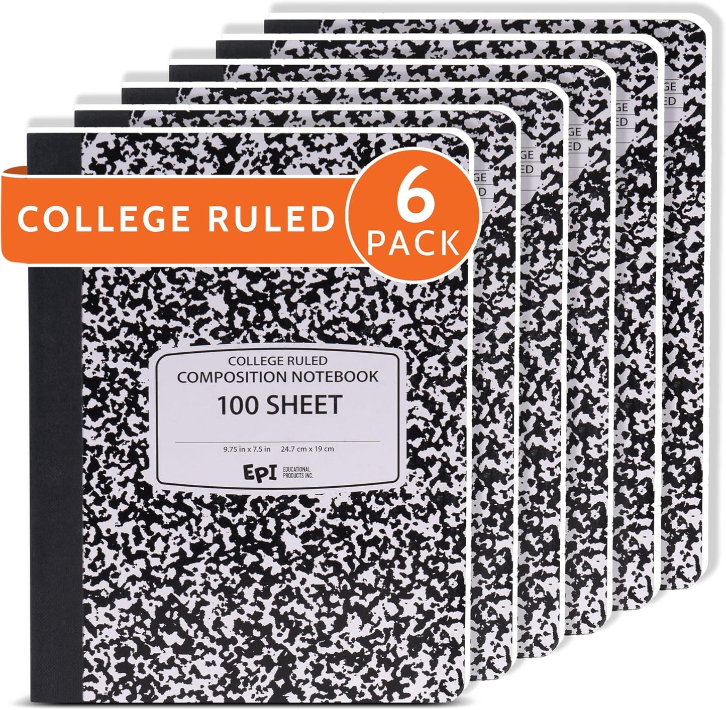 48 Pack - EPI Marble Hardcover Wide Ruled Composition Notebook | 200 Pages (100 Sheets), 9.75 x 7.5 in, Sturdy Sewn Binding | School, Office, Journaling, Notes