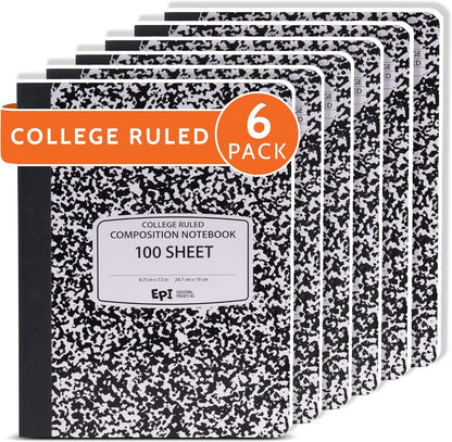 48 Pack - EPI Marble Hardcover Wide Ruled Composition Notebook | 200 Pages (100 Sheets), 9.75 x 7.5 in, Sturdy Sewn Binding | School, Office, Journaling, Notes