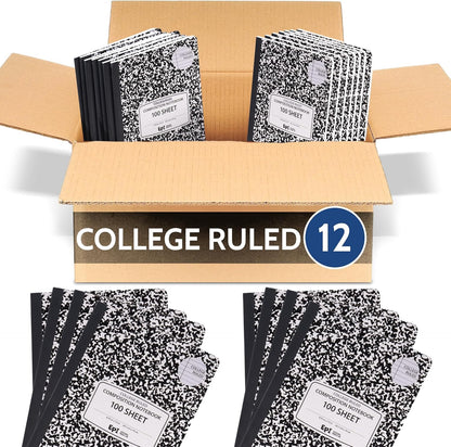 48 Pack - EPI Marble Hardcover Wide Ruled Composition Notebook | 200 Pages (100 Sheets), 9.75 x 7.5 in, Sturdy Sewn Binding | School, Office, Journaling, Notes