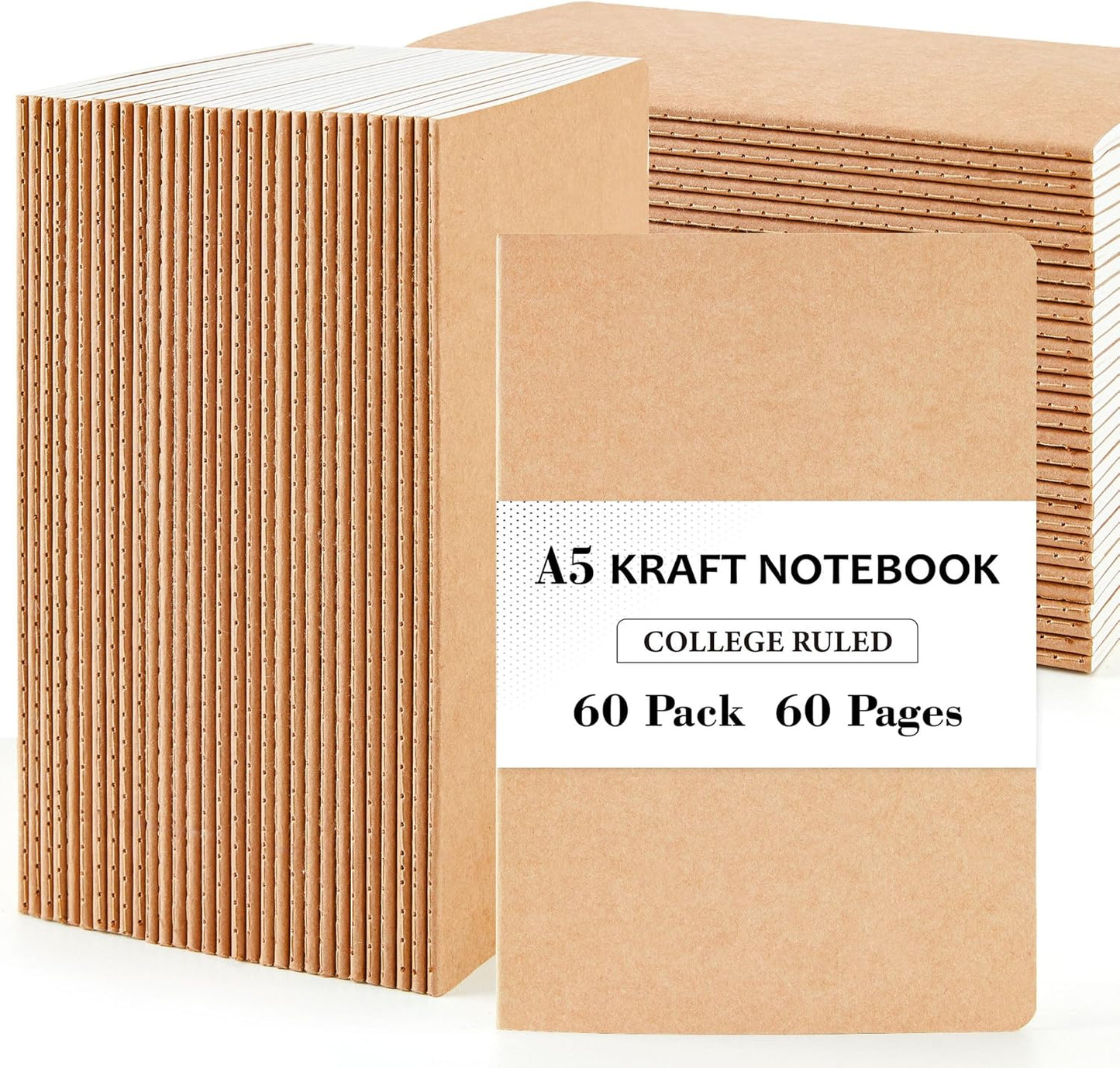 feela 90 Pack Kraft Notebooks Bulk, Lined Travel Journals Note Pad Notebooks for Men Women Girls Students, Making Plans Writing Memos Office School Supplies, A5, 60 Pages, 8.3” X 5.5”
