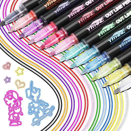 Outline Markers, 12 Metallic Shimmer Glitter Gel Pens, Tween Teen Girl Gifts Trendy Stuff, Cool Cute Art Craft School Drawing Supplies, Birthday Fun Kits for Kids Girls Ages 4 6 8 10 12 Year Old