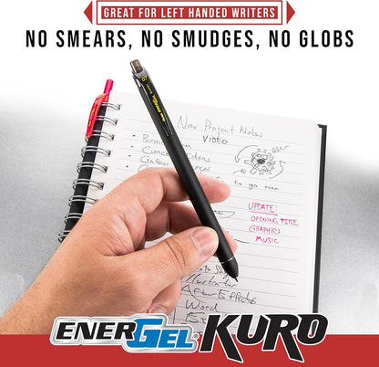 Pentel EnerGel Kuro Liquid Gel Pen, (0.7mm) Medium line, Black Ink, 5 Pack