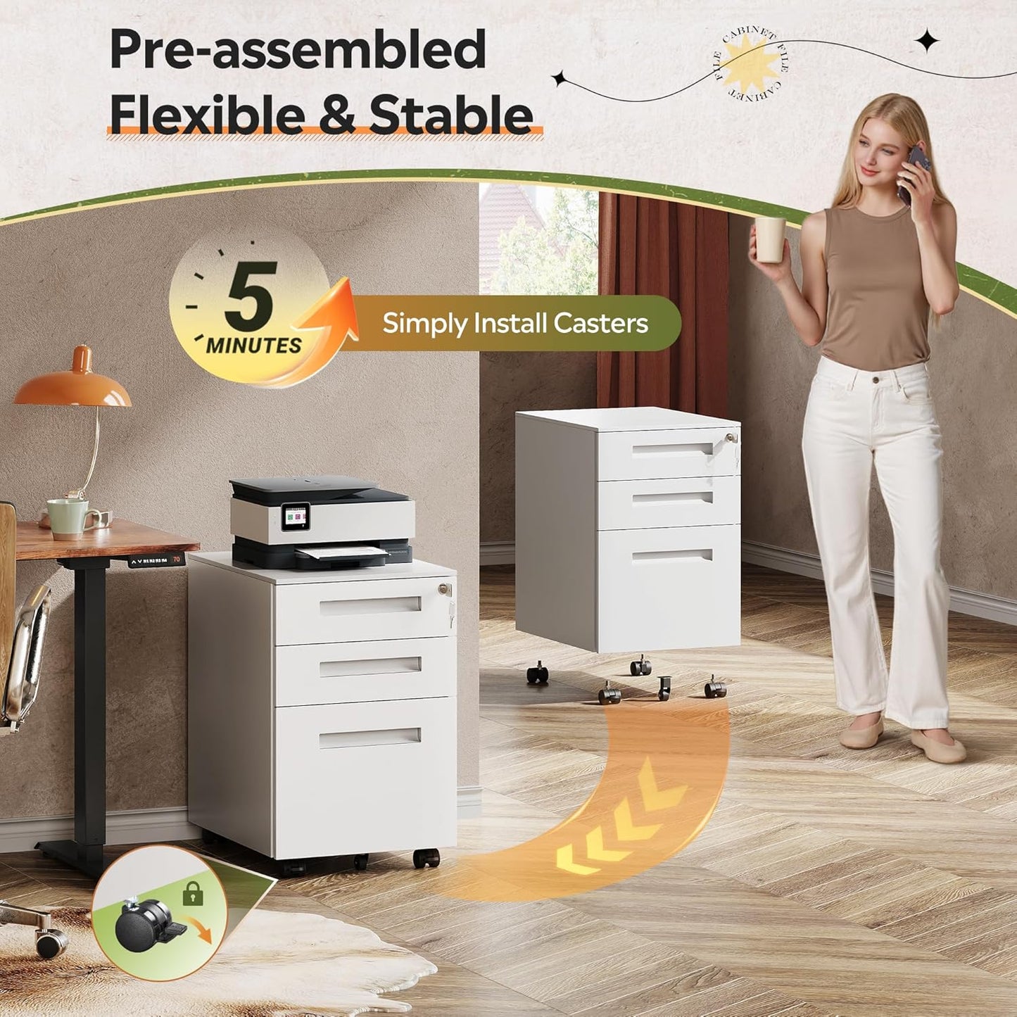DEVAISE 3 Drawer Mobile File Cabinet Under Desk Office, Fully Assembled Except Casters, Letter/Legal Size, Black