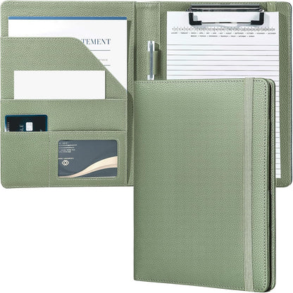 Small Clipboard Junior Padfolio Folio 7 x 9 Writing Pad Refillable, Mymazn Faux Leather Folder A5 for Notepad 5 x 8 Junior Size Portfolio (Black)