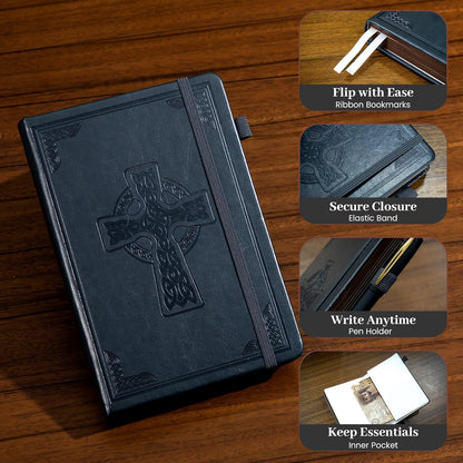 CAGIE Leather Lined Journal Notebook for Men & Women, Debossed Cross, 320 Pages 100 GSM Thick Paper, A5 Hardcover Journaling Notebooks for Writing, 5.7'' X 8.3'' Diary, Brown