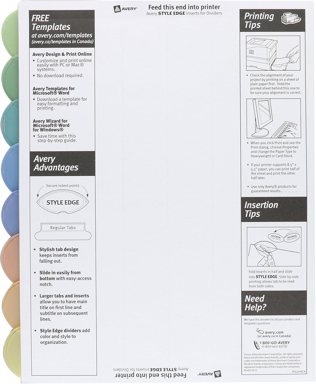 Avery Insertable Style Edge Plastic Dividers for 3 Ring Binders, 8-Tab Set, Multicolor, 1 Set (11201)