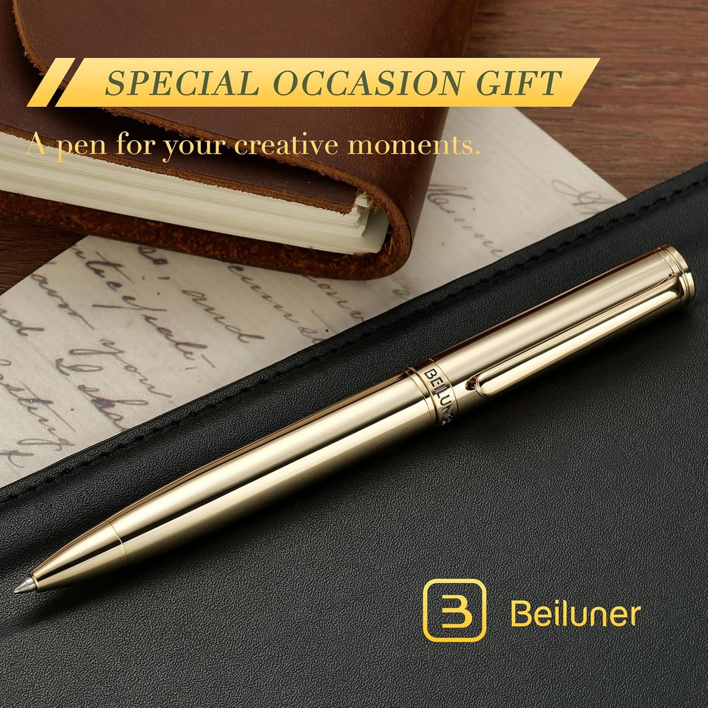 BEILUNER Luxury Gel Pen with 24K Gold Finish, Black Piano Lacquer, Luxury Grade Craftsmanship, Best Pen Gift Set for Men and Women, Professional, Executive, Office, Retractable Nice Pens