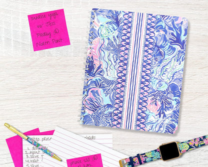 Lilly Pulitzer Large Blue Hardcover Spiral Notebook, 11" x 9.5" with 160 College Ruled Pages, Cabana Cocktail