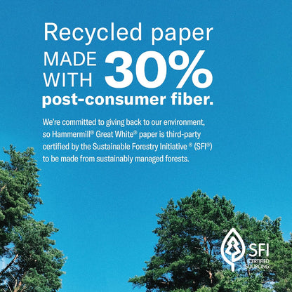 Hammermill Printer Paper, Great White 30% Recycled Paper, 8.5 x 11 - 3 Ream (1,500 Sheets) - 92 Bright, Made in the USA