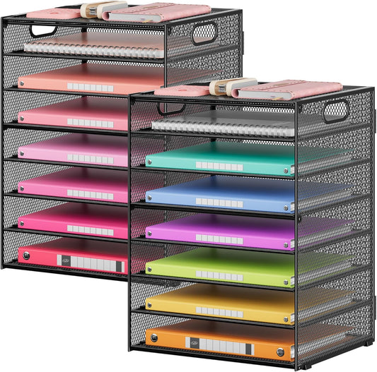 Lavatino 8 Tier Paper Organizer for Desk, Black Mesh Letter Tray File Sorter Organizers with Handles, Including 5 Adjustable Slid Trays for Office School Classroom Supplies Organization and Storage