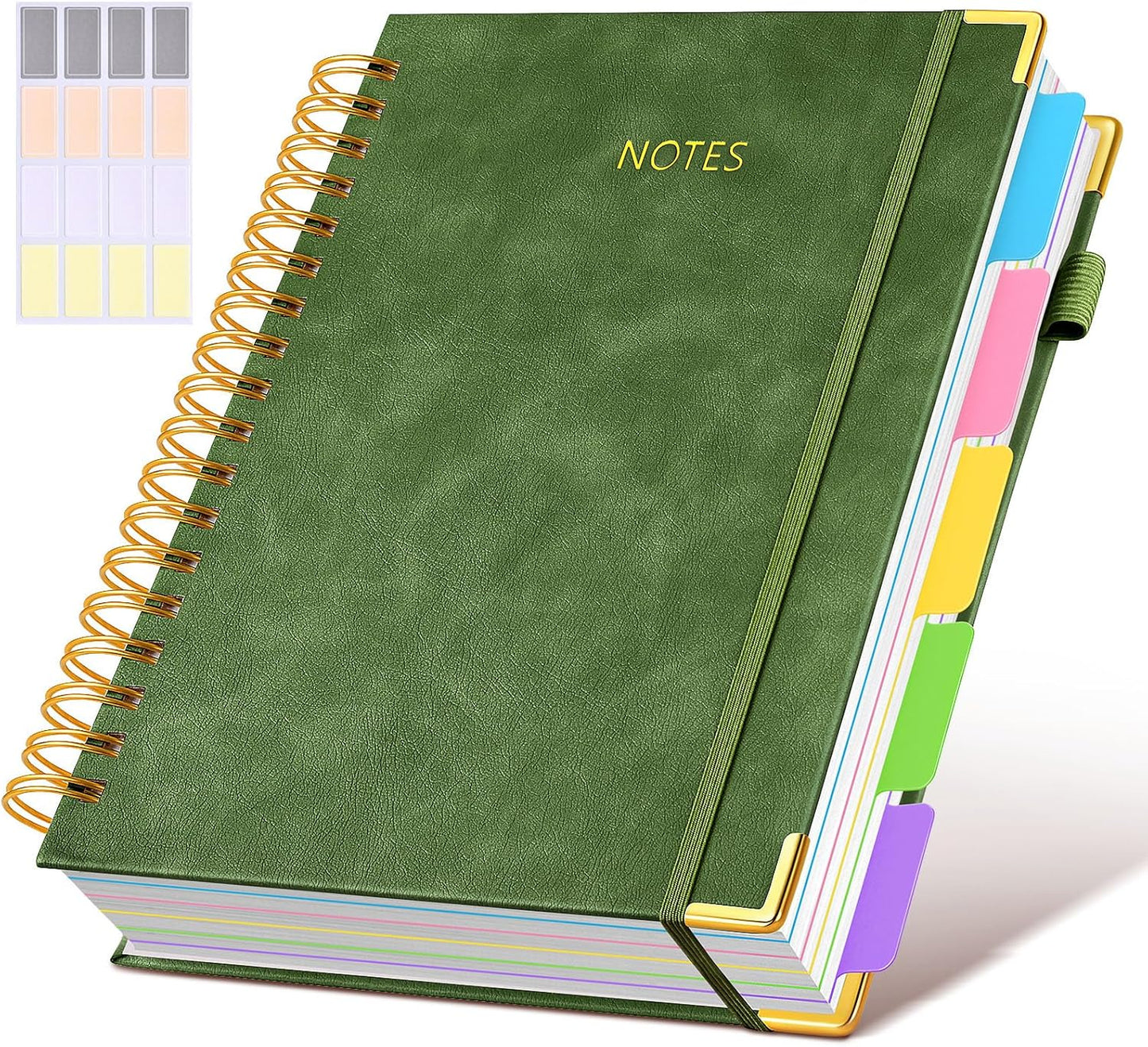 Hardcover Spiral Notebook Journal with Removable Dividers Tabs, 300 Pages Leather 5 Subject Notebook College Ruled, 8"x10" Large B5 Notebooks for Work School Note taking, Lined Journal for Women, Pink