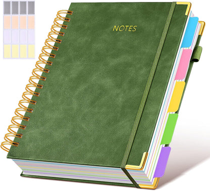 Hardcover Spiral Notebook Journal with Removable Dividers Tabs, 300 Pages Leather 5 Subject Notebook College Ruled, 8"x10" Large B5 Notebooks for Work School Note taking, Lined Journal for Women, Pink