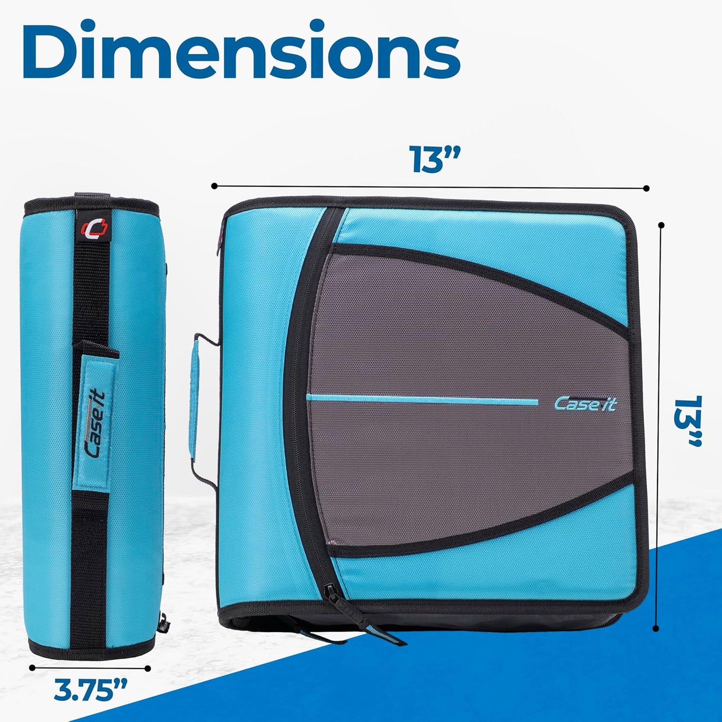 Case-it Mighty Zip Tab School Zipper Binder | 3-Inch O-Rings, 600-Sheet Capacity, 5-Subject Expanding File Folder, Multiple Pockets & Storage Organizer, Shoulder Strap | D-146 Jet Black