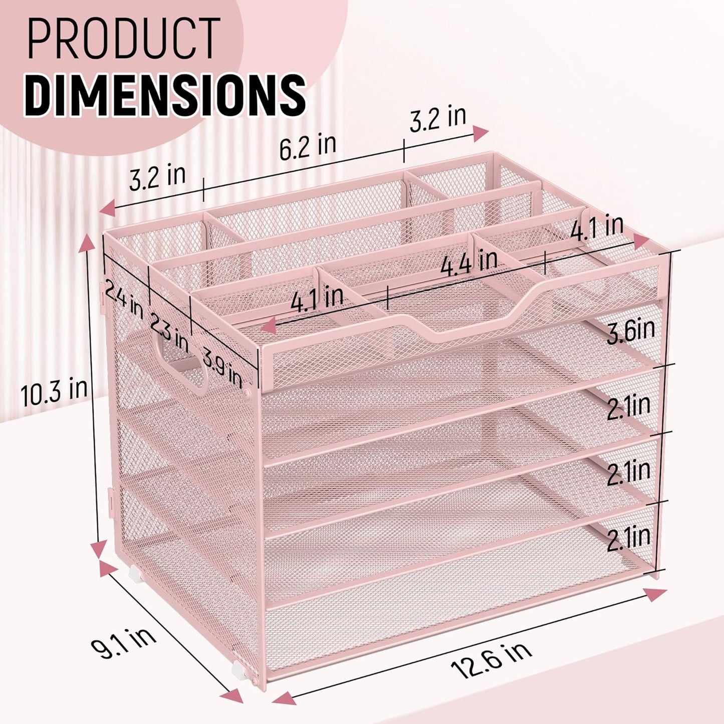 Docnest 5 Tier Letter Tray with Hanging File Organizer-Mesh Desk Organizer-Desktop Storage Box Built in Pen Holder and Handles, File Folder Holder for Mail Documents Office Supplies-Black