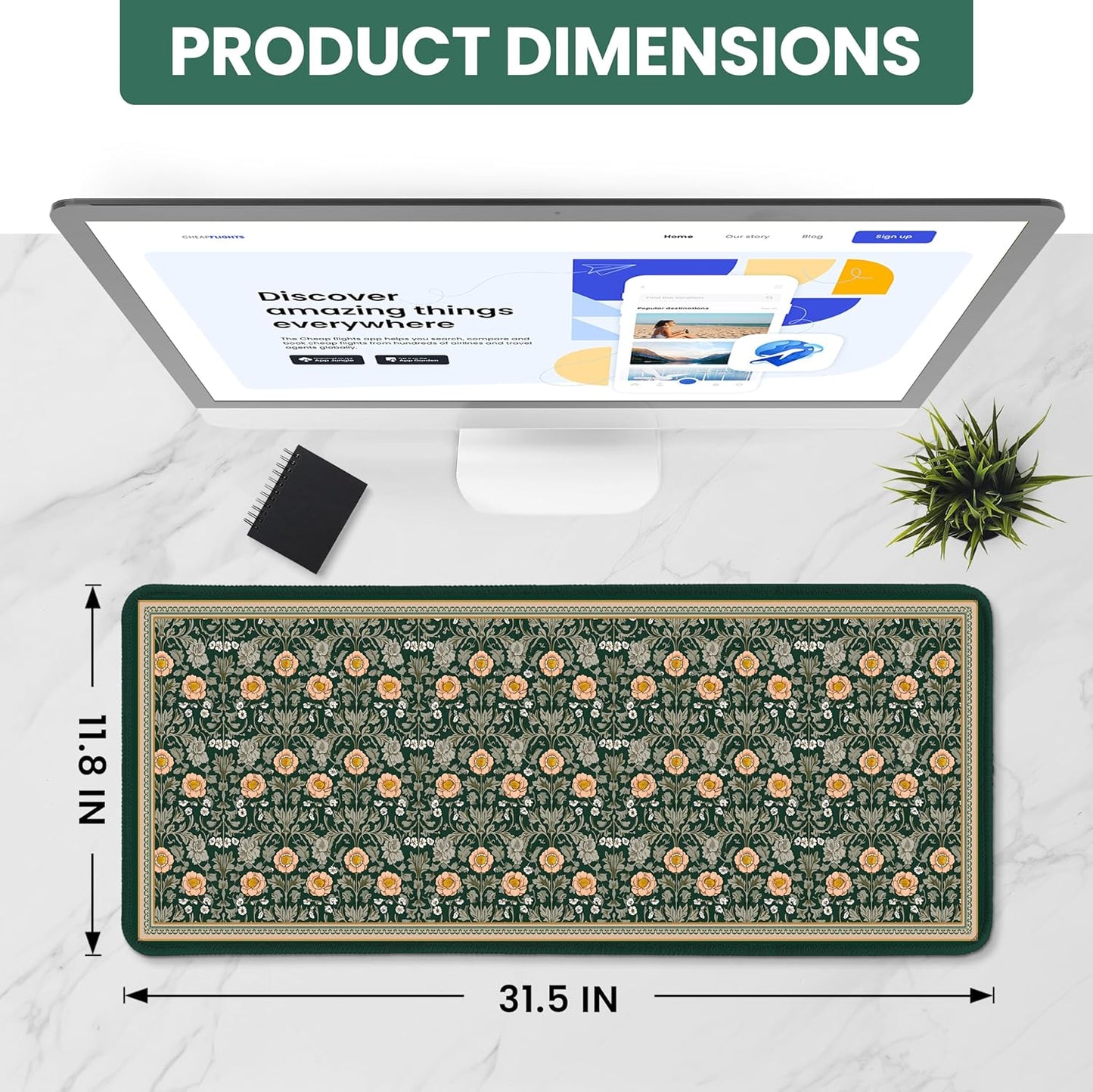 Large Mouse Pad for Desktop, Cute Desk Mat Pad Protector for Work & Gaming, Aesthetic Pretty Anti-Slip Laptop Blotter Cover for Office School Home Supplies, Wildflowers, 31.5" x 11.8"