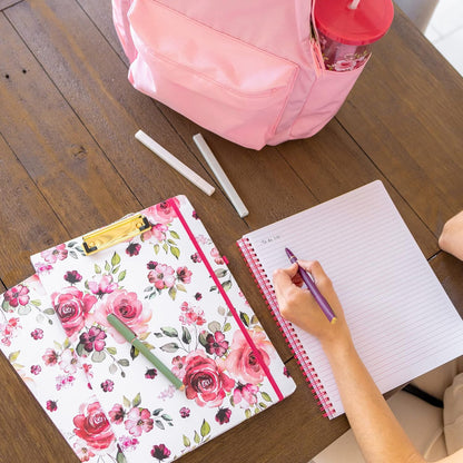 Steel Mill & Co Cute Clipboard Folio with Refillable Lined Notepad and Interior Storage Pocket, Floral Padfolio for Work, Garden Blooms Cream