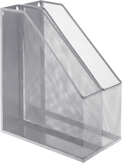 MyGift Wire Mesh Wall Mounted or Freestanding Document Rack, Magazine and File Holder, Set of 2, Black