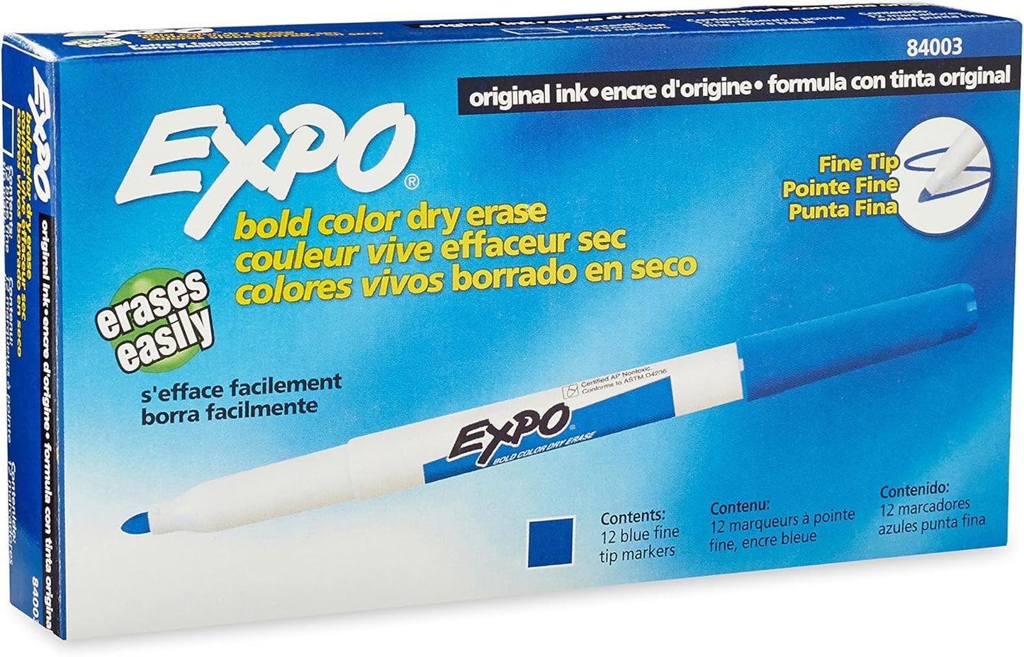 EXPO Original Dry Erase Markers, Fine Point, Blue, 12-Count