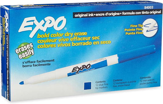 EXPO Original Dry Erase Markers, Fine Point, Blue, 12-Count