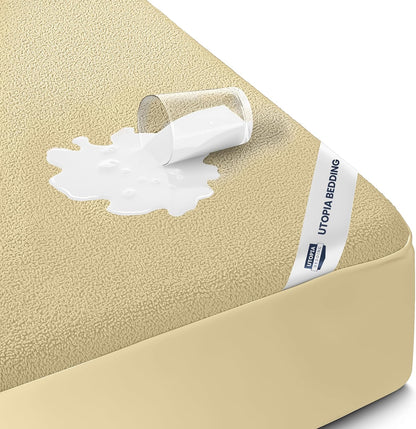 Twin Size Mattress Protector Waterproof, Premium 200 GSM Terry Mattress Cover, Soft & Breathable Bed Cover, Fitted Sheet Style Stretchable Deep Pockets 15" by Utopia Bedding (White)