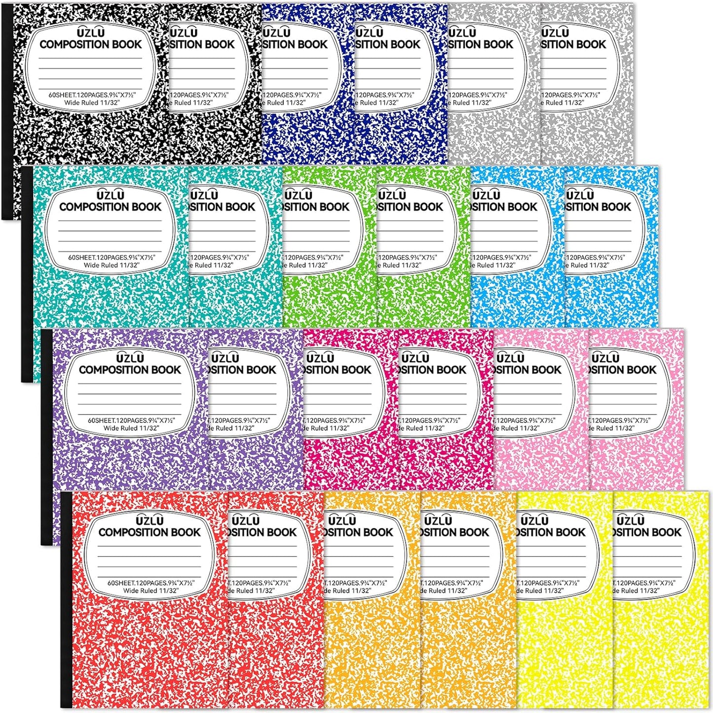 24 Pack 9.75 x 7.5 in Large Composition Notebooks Bulk 12 Color Wide Ruled Composition Books Marble Journal Notebook 60 Sheets per Book for Aldult Student College Office Back to School Supplies