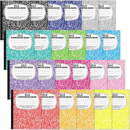 24 Pack 9.75 x 7.5 in Large Composition Notebooks Bulk 12 Color Wide Ruled Composition Books Marble Journal Notebook 60 Sheets per Book for Aldult Student College Office Back to School Supplies
