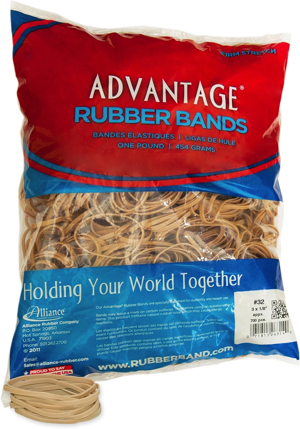 Alliance Rubber 26649 Advantage Rubber Bands Size #64, 1/4 lb Box Contains Approx. 80 Bands (3 1/2" x 1/4", Natural Crepe) Beige