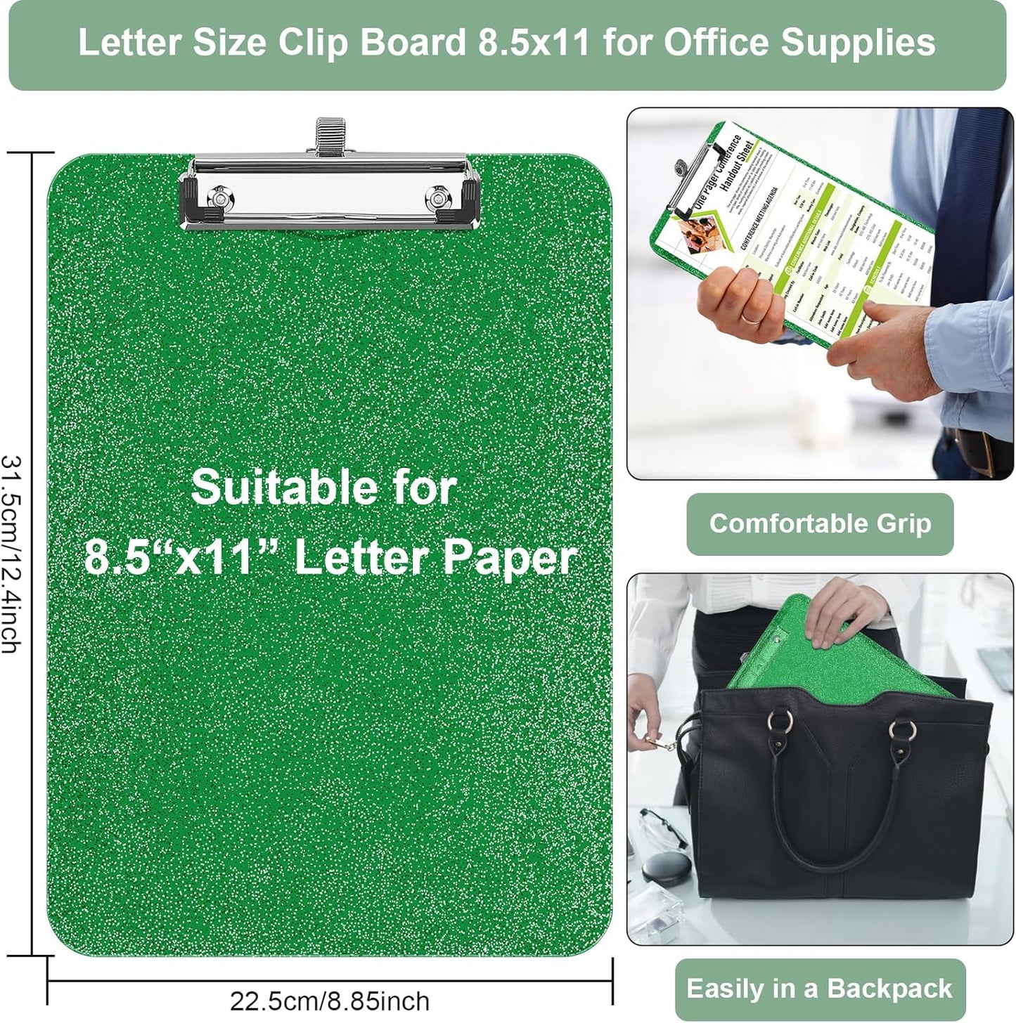 SFLHHDM 1 Pcs Clear Glitter Clipboards, Plastic Clipboard with Pen Holder, Size 8.85 x 12.4 in Shiny Clipboards with Low Profile Clip, Cute Hanging Clipboard for Office School Sparkly Clip Board-Pink