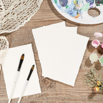 Prudiut 25 Sheets Cotton Watercolor Paper, 300 GSM Deckled Edge, 5 x 7 inch, Rough/Textured, White, for Watercolors, Wedding Invitations, Cards, Crafts