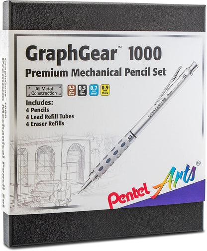 Pentel Arts GraphGear 1000 Mechanical Pencil Premium Gift Set with Refill Leads & Erasers (PG1000BXSET)