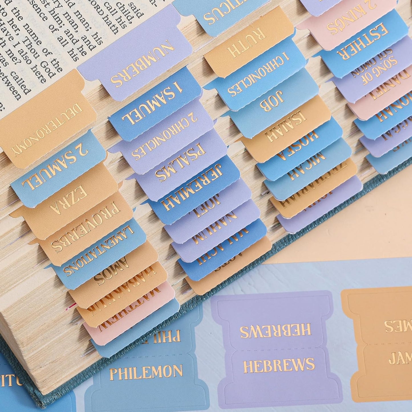 Laminated Bible Tabs, Gold Foil Embossed Lettering Bible Chapter Index Tabs for Women Men, Reposition Large Print Sticky Labels, Easy to Read and Apply, 105Chapters Labels for Easy Navigation (Black)