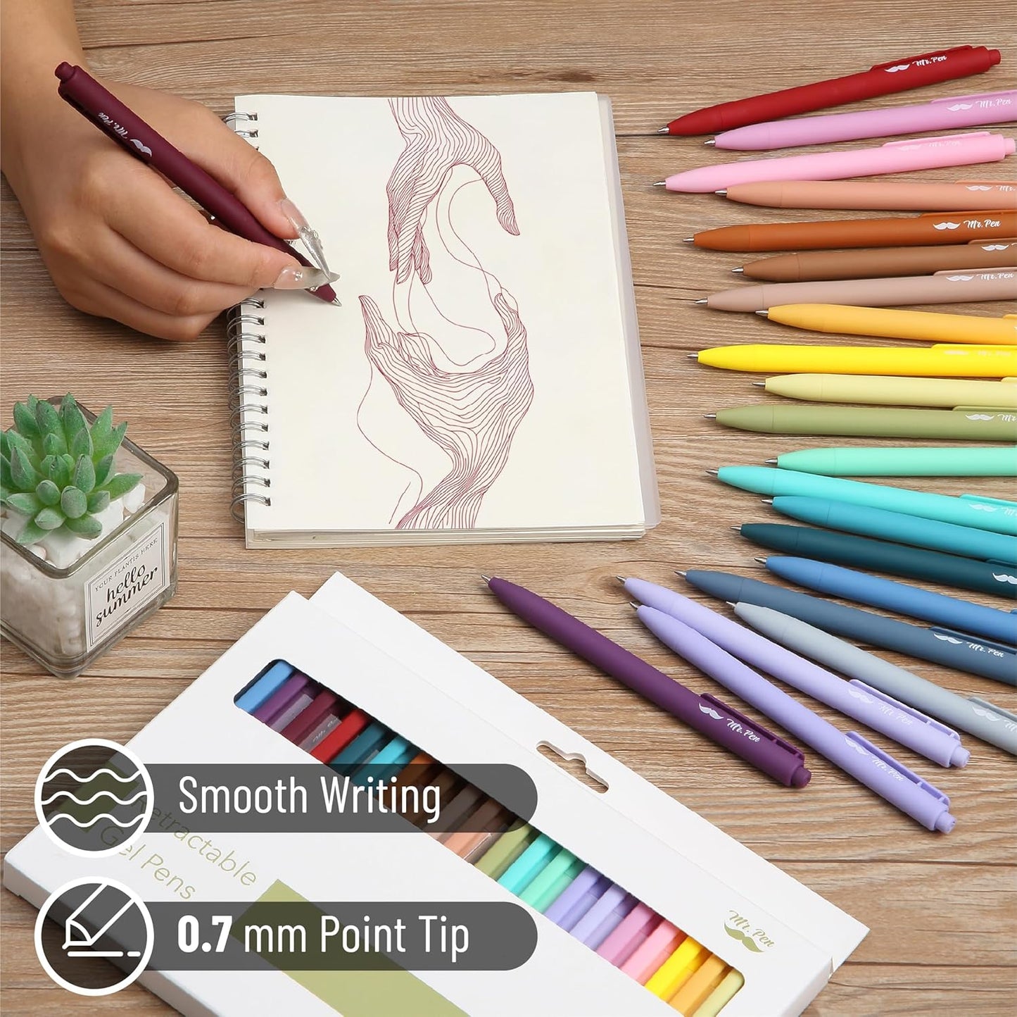 Mr. Pen- Retractable Gel Pens, 12 Pack, Colorful Ink, Fine Point 0.7mm, Fast Dry, Smooth Writing, Cute Pens for Drawing, Writing Planner and School Supplies