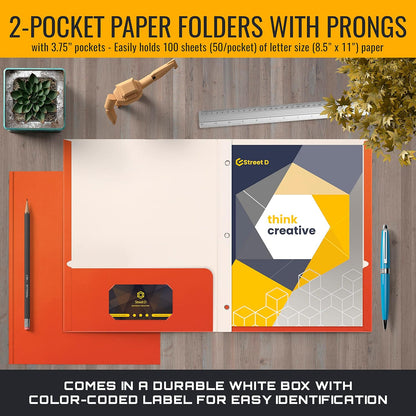 Better Office Products Blue Paper 2 Pocket Folders with Prongs, 50 Pack, Matte Texture, Letter Size Paper Folders, 50 Pack, with 3 Metal Prong Fastener Clips, Blue