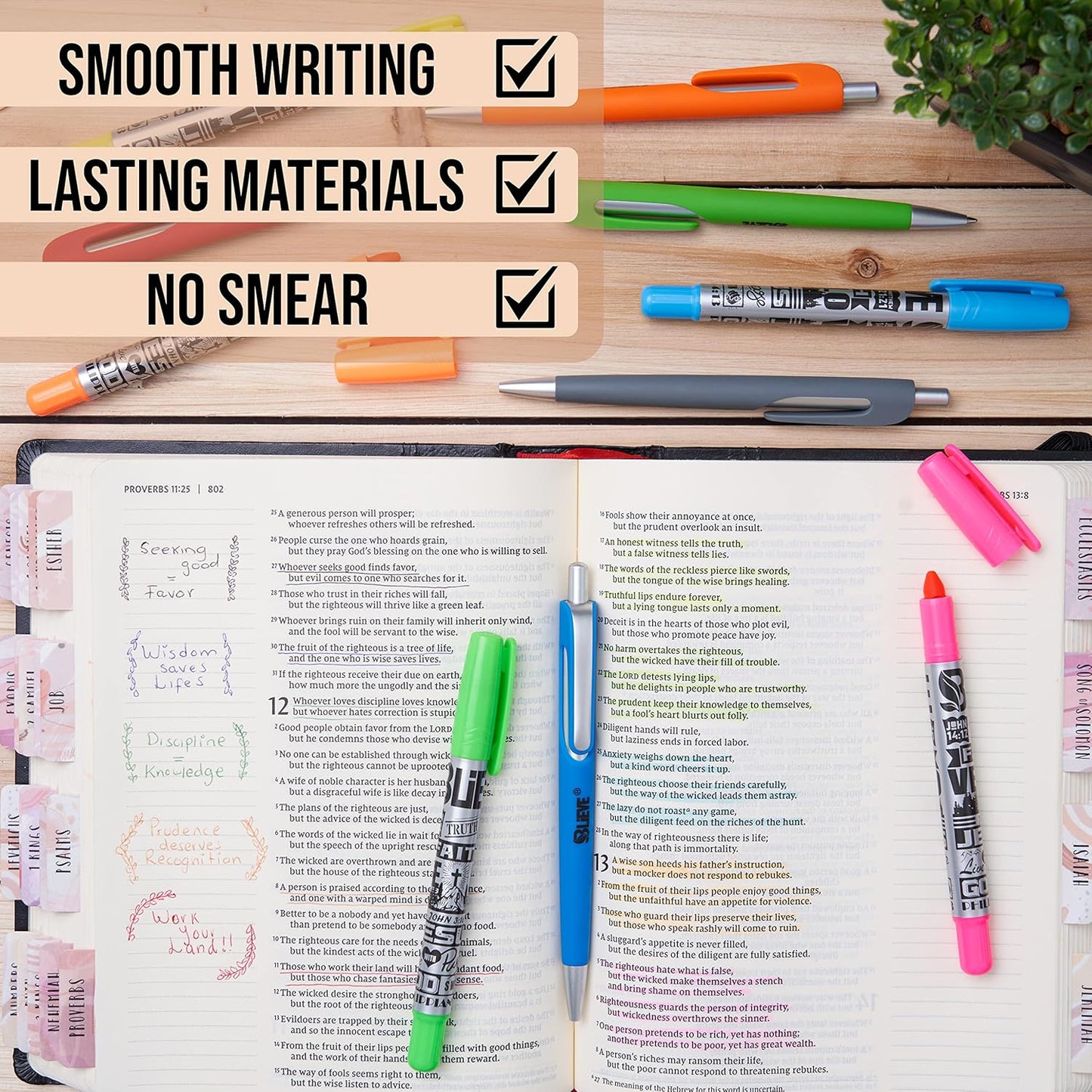 BLIEVE - Aesthetic Highlighters and Gel Pens With Soft Ink and Chisel Tip, Bible Highlighters and Pens No Bleed, Dry Fast Easy to Hold, for Bible Journaling Planner School Supplies (MORANDI)